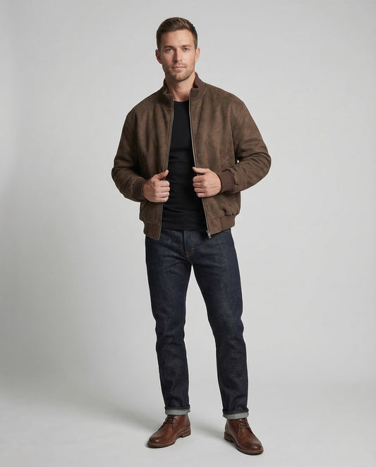 Herren Oversize Bomberjacke Veloursimitat - Norvielle