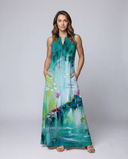 Damen A-Linie Kleid Ärmellos V-Ausschnitt - Norvielle