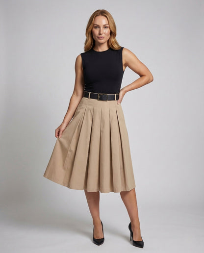 Damen Midikleid mit Faltenrock und Taillengürtel - Norvielle