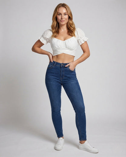 Damen Crop mit Puffärmeln und Schleife - Norvielle