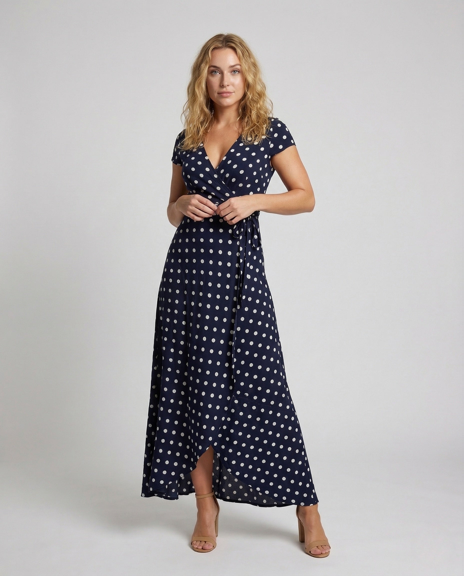 Damen Maxikleid mit Punkten Wickeloptik - Norvielle