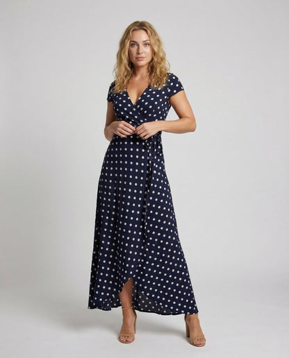 Damen Maxikleid mit Punkten Wickeloptik - Norvielle