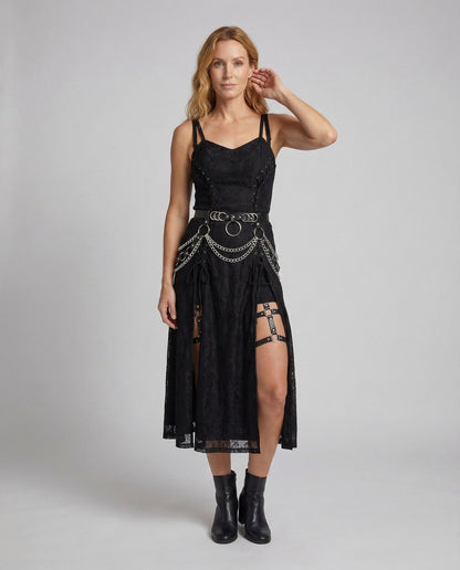 Damen Gothic Minikleid aus Spitze mit O-Ring-Detail