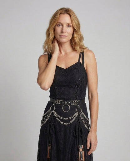 Damen Gothic Minikleid aus Spitze mit O-Ring-Detail