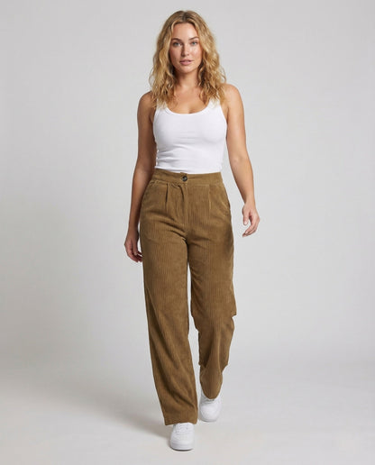 Damen High Waist Cordhose Weitbein Schwarz - Norvielle