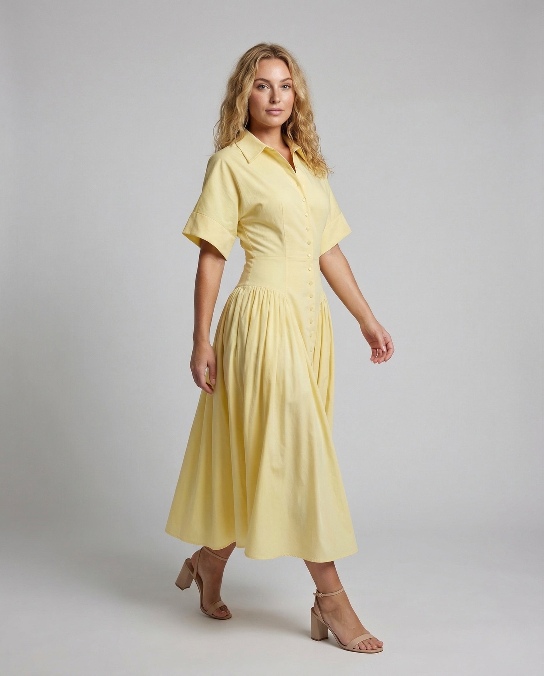 Damen Hemdblusenkleid Langärmlig Faltenrock - Norvielle