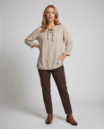 Damen Oversize Tunika mit Schnürkragen - Norvielle