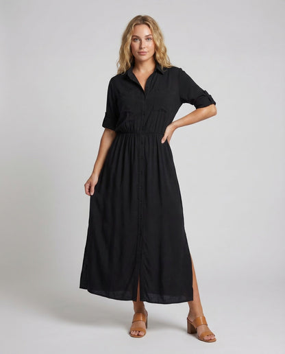 Damen Maxikleid mit Knopfleiste und Gürtel - Norvielle