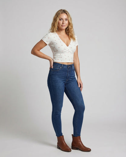 Damen Crop Wickeloberteil Rosenprint - Norvielle