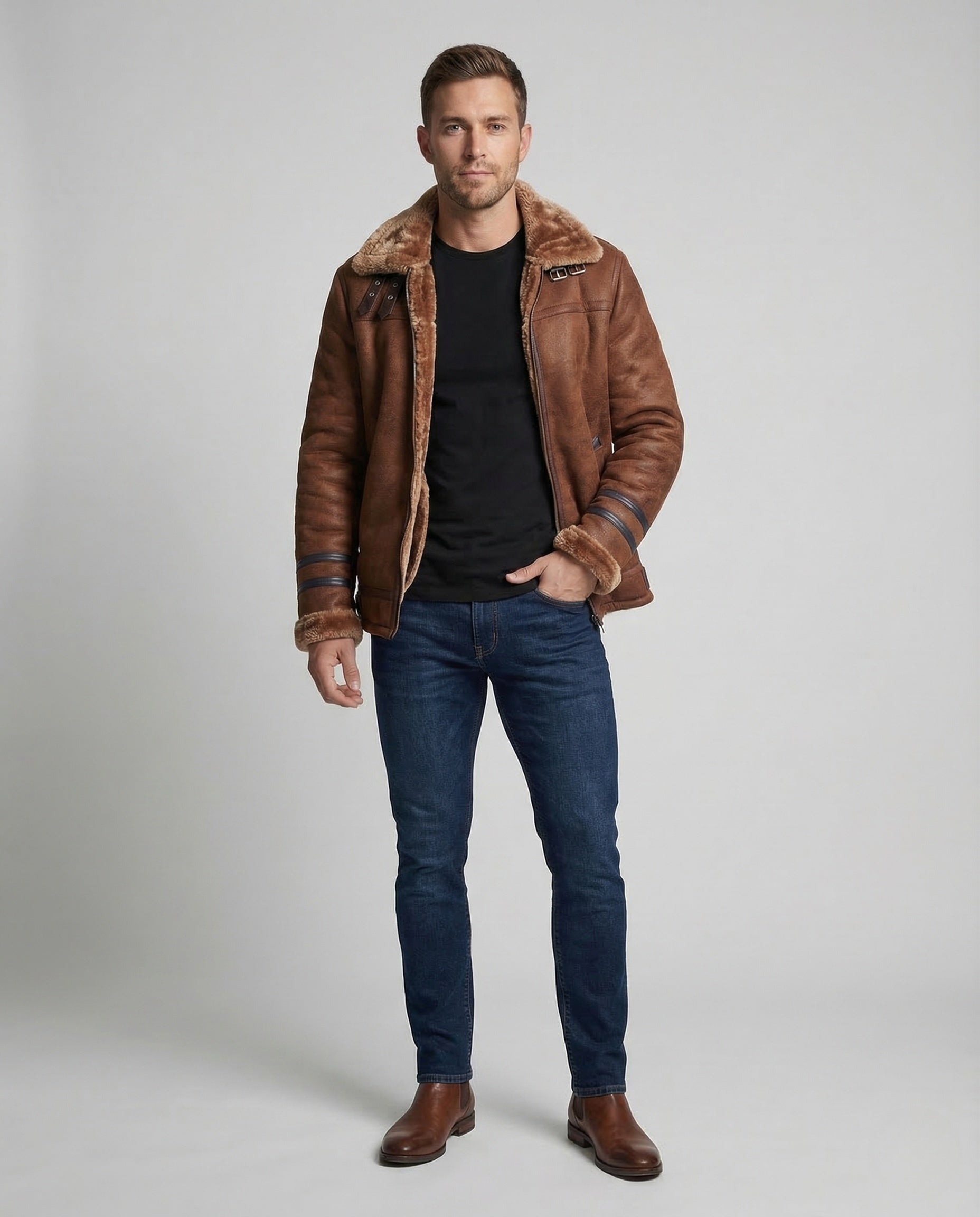 Herren Aviatorjacke Teddyfutter - Norvielle