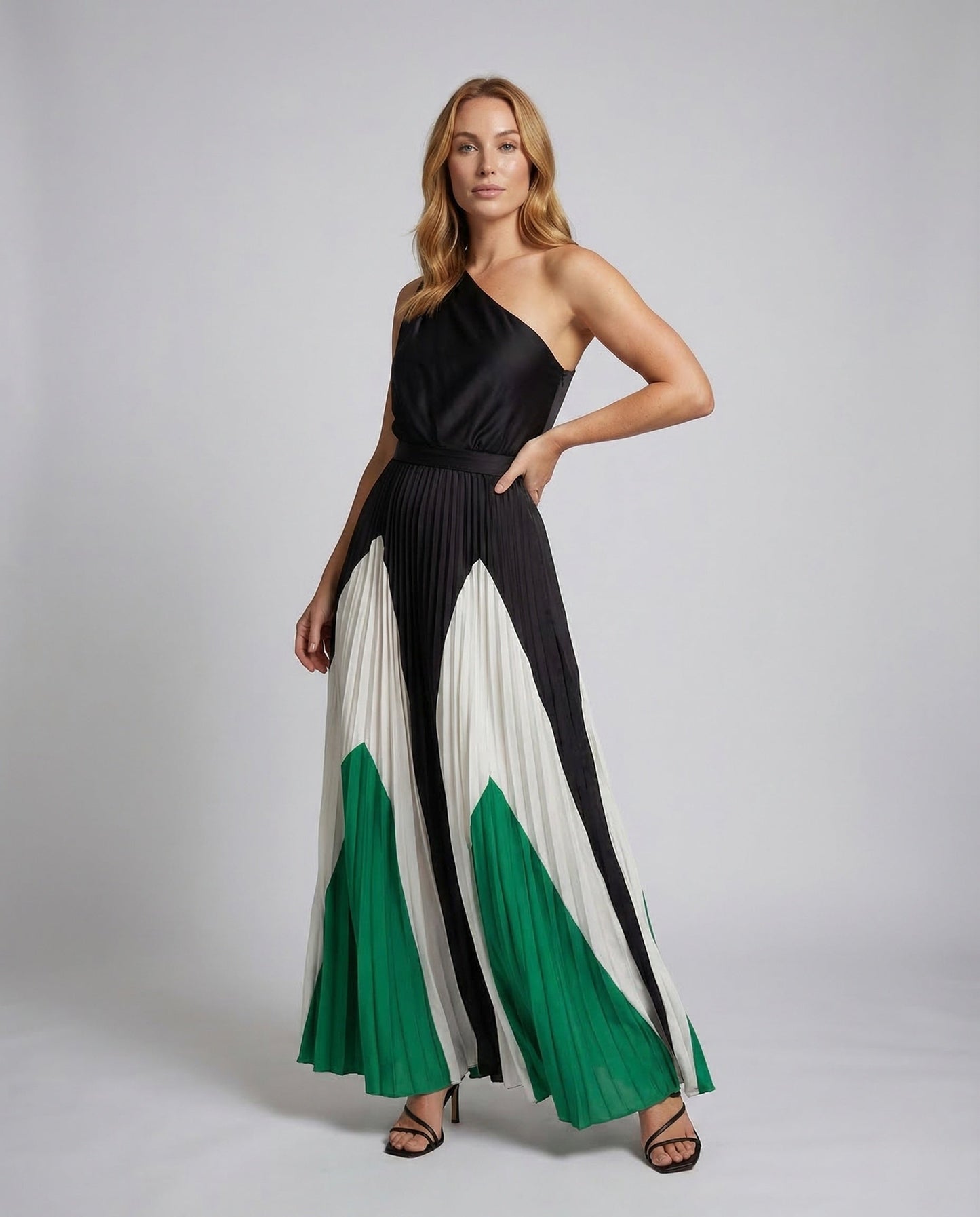 Damen One-Shoulder-Maxikleid mit Plisseerock - Norvielle