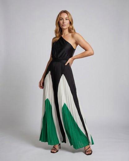 Damen One-Shoulder-Maxikleid mit Plisseerock - Norvielle