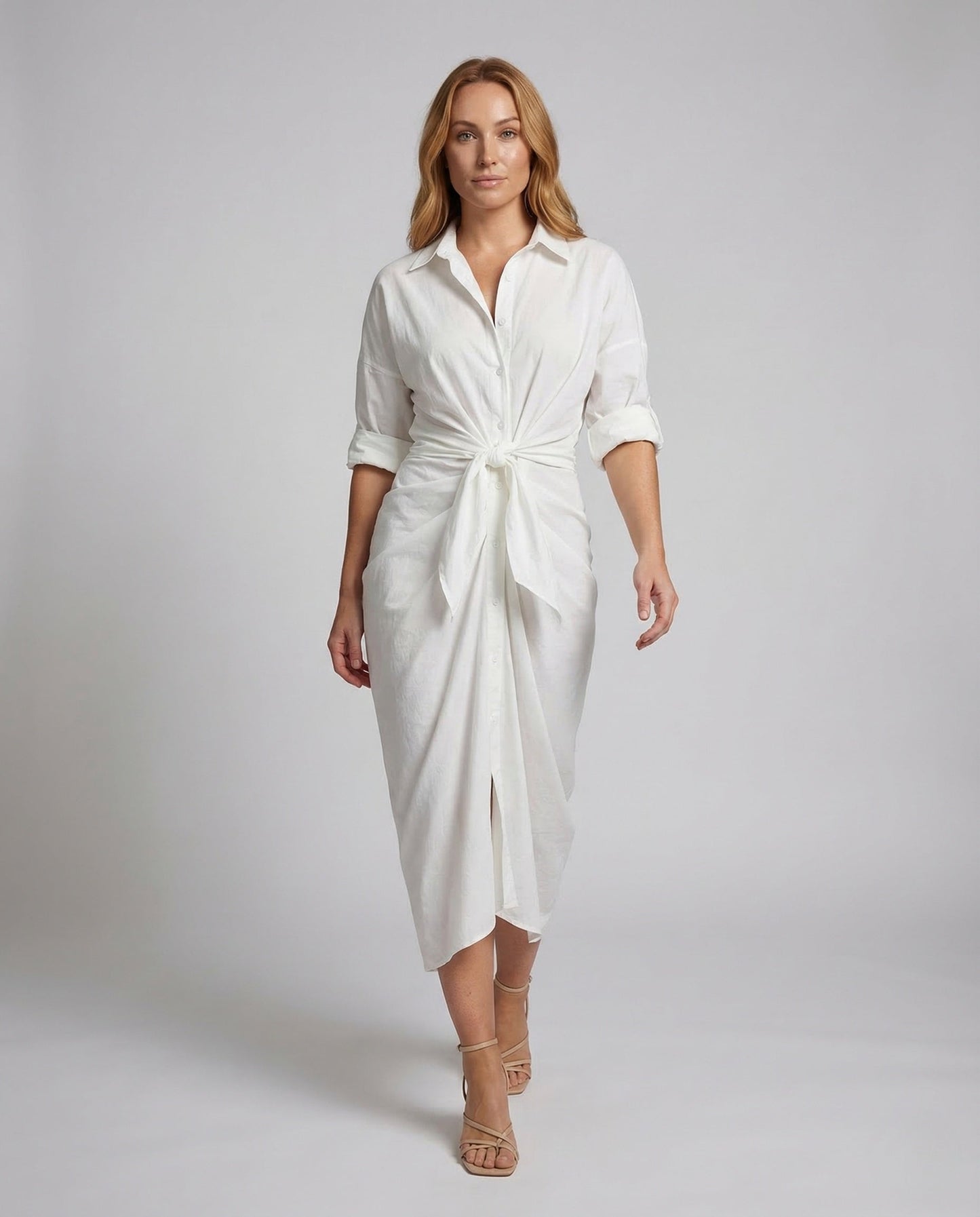 Damen Wickelkleid Leinen Baumwolle Mit Gürtel - Norvielle