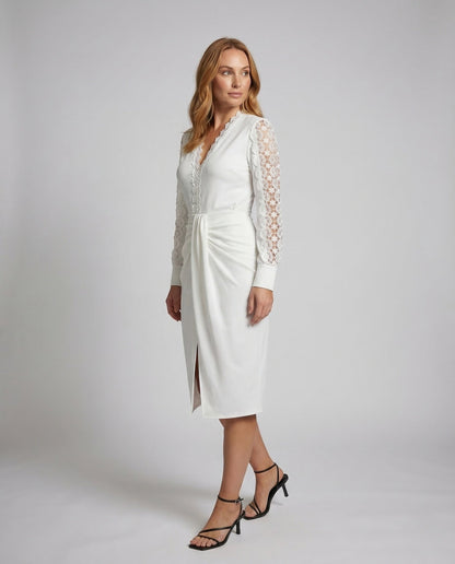 Damen Wickelkleid Spitze Ärmel Drapierte Taille - Norvielle