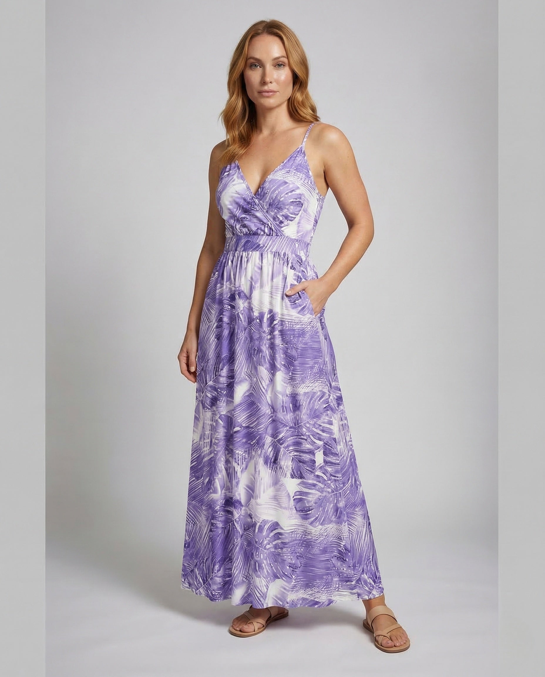 Damen Maxikleid Spaghettiträger Wickeloberteil Empire - Norvielle