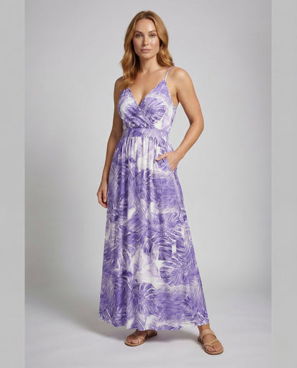 Damen Maxikleid Spaghettiträger Wickeloberteil Empire - Norvielle