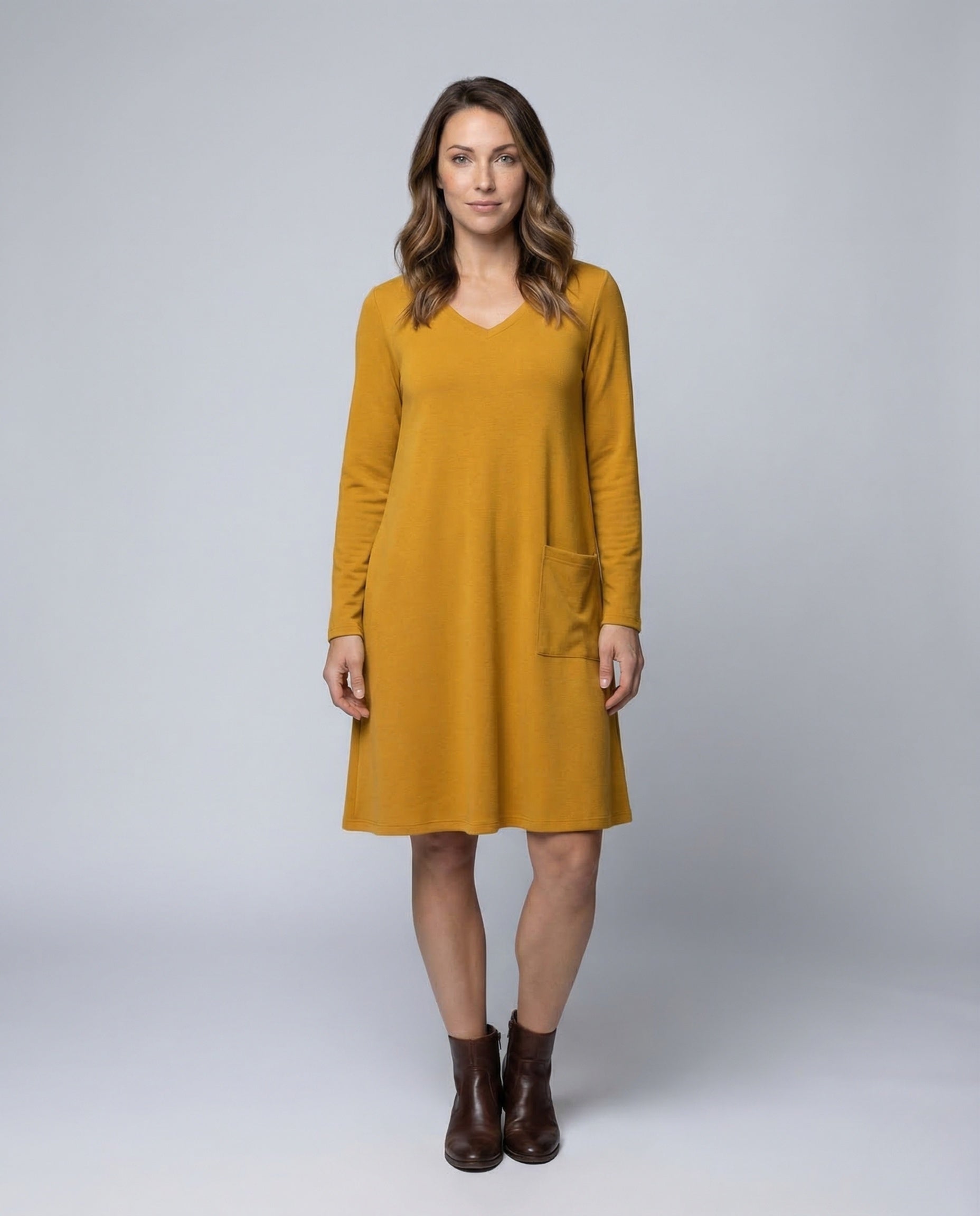 Damen Strickkleid A-Linie Langarm mit Taschen - Norvielle
