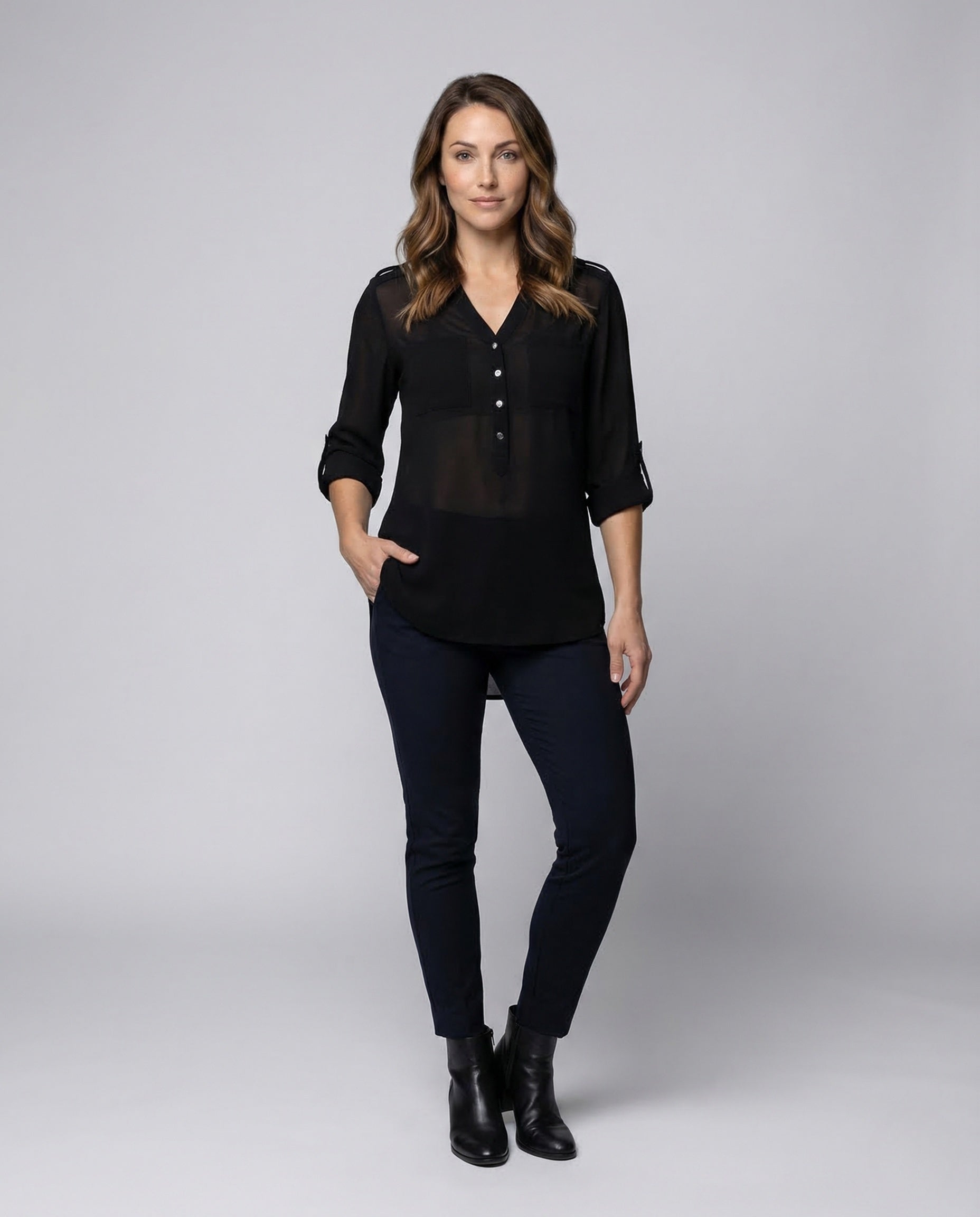 Damen Tunika Bluse V-Ausschnitt Chiffon - Norvielle