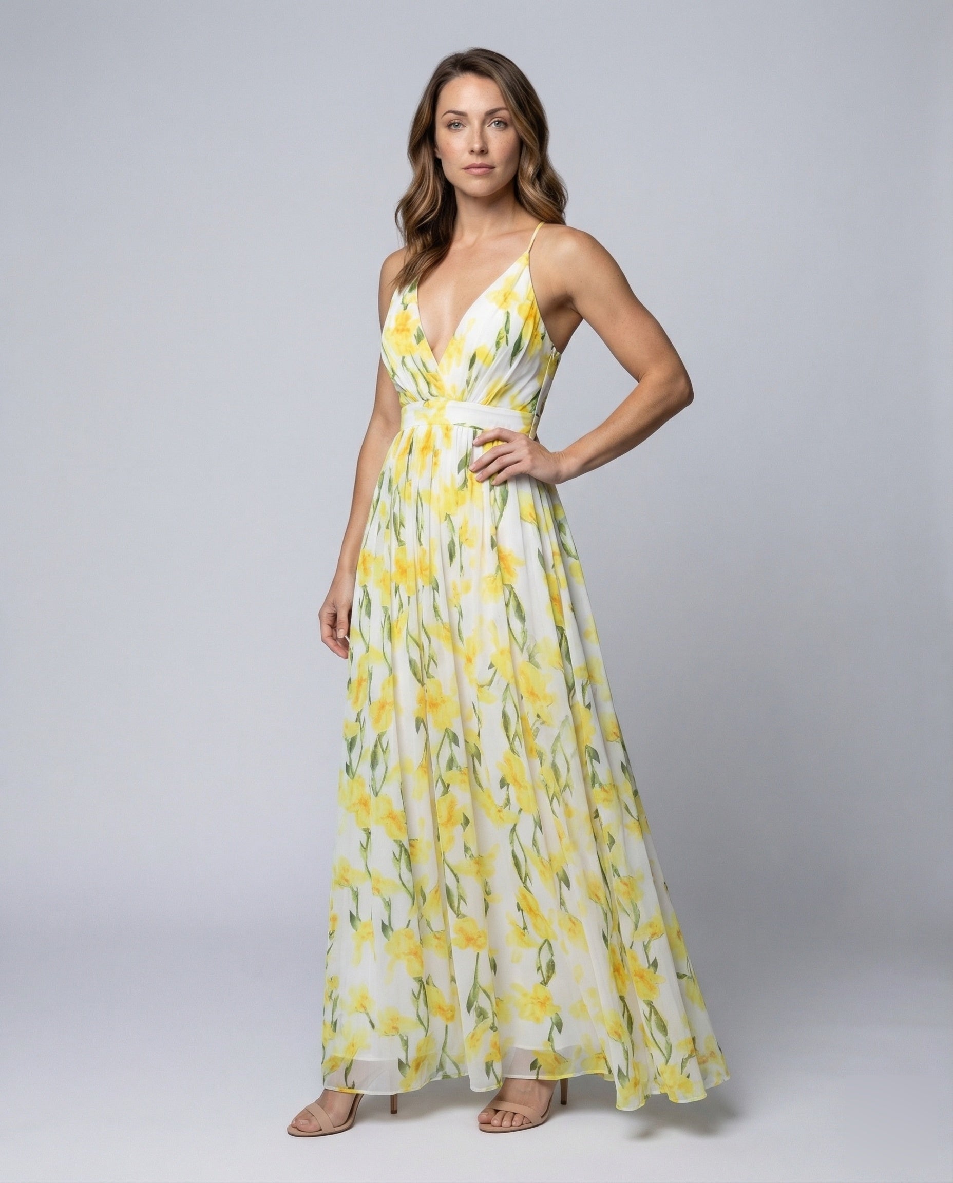 Damen Maxikleid mit Wickeloberteil und Spaghettiträgern - Norvielle