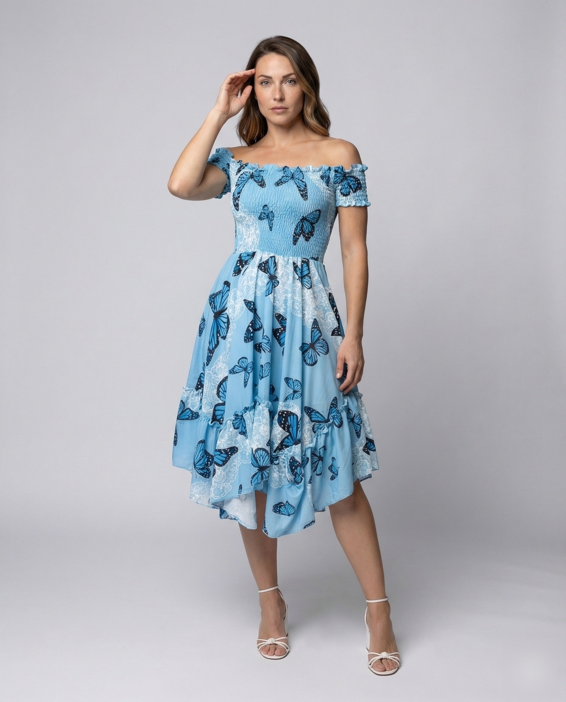 Damen Midikleid Schmetterlingsprint Röckchen - Norvielle