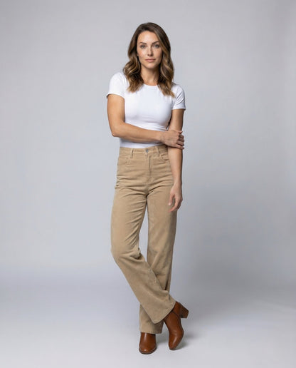 Damen Cordhose High Waist Weite Bein - Norvielle
