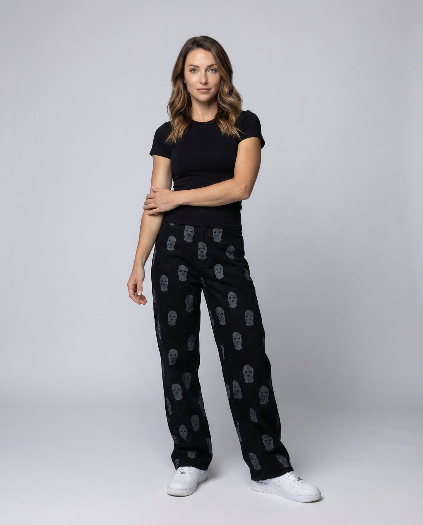 Damenhose Weit mit Maskenprint Elastikbund - Norvielle