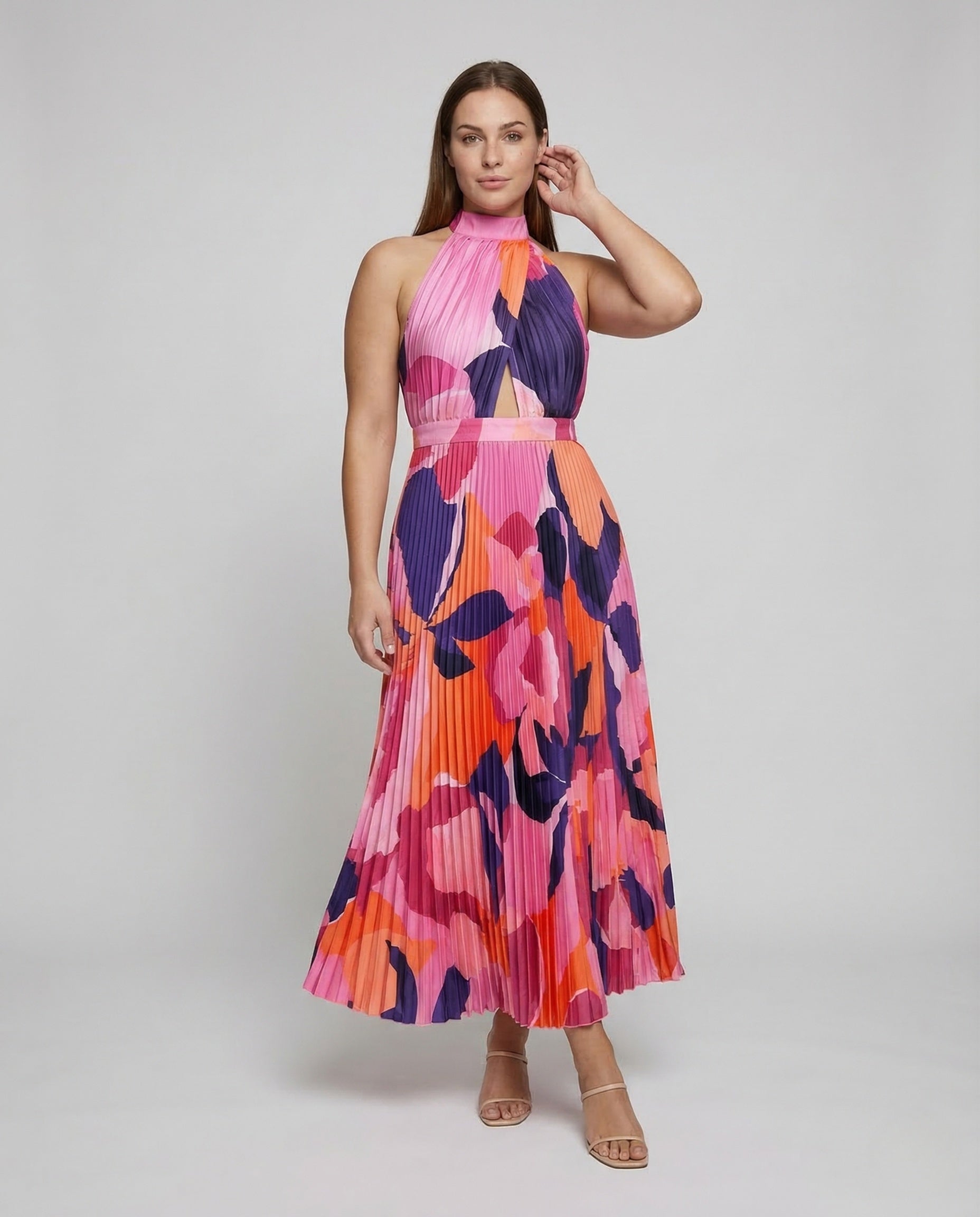 Damen Maxikleid Plissee Stehkragen - Norvielle