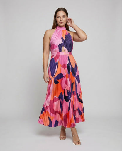 Damen Maxikleid Plissee Stehkragen - Norvielle