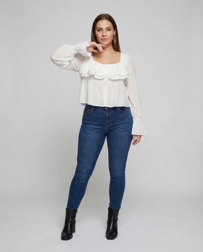 Damen Bluse Rüschen Puffärmel Carmen - Norvielle