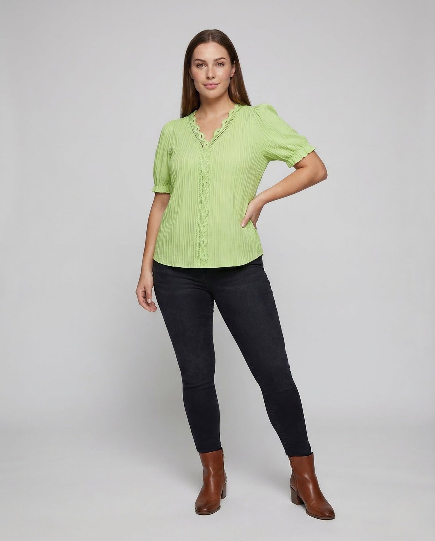 Damen Bluse Spitze Plissee Kurzarm Weiss - Norvielle