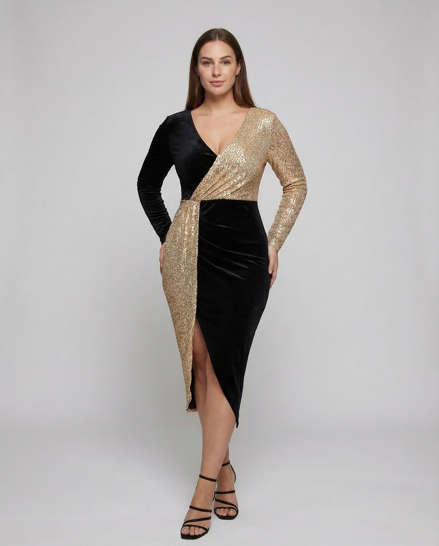 Damen Abendkleid mit Pailletten und Wickel-Effekt - Norvielle