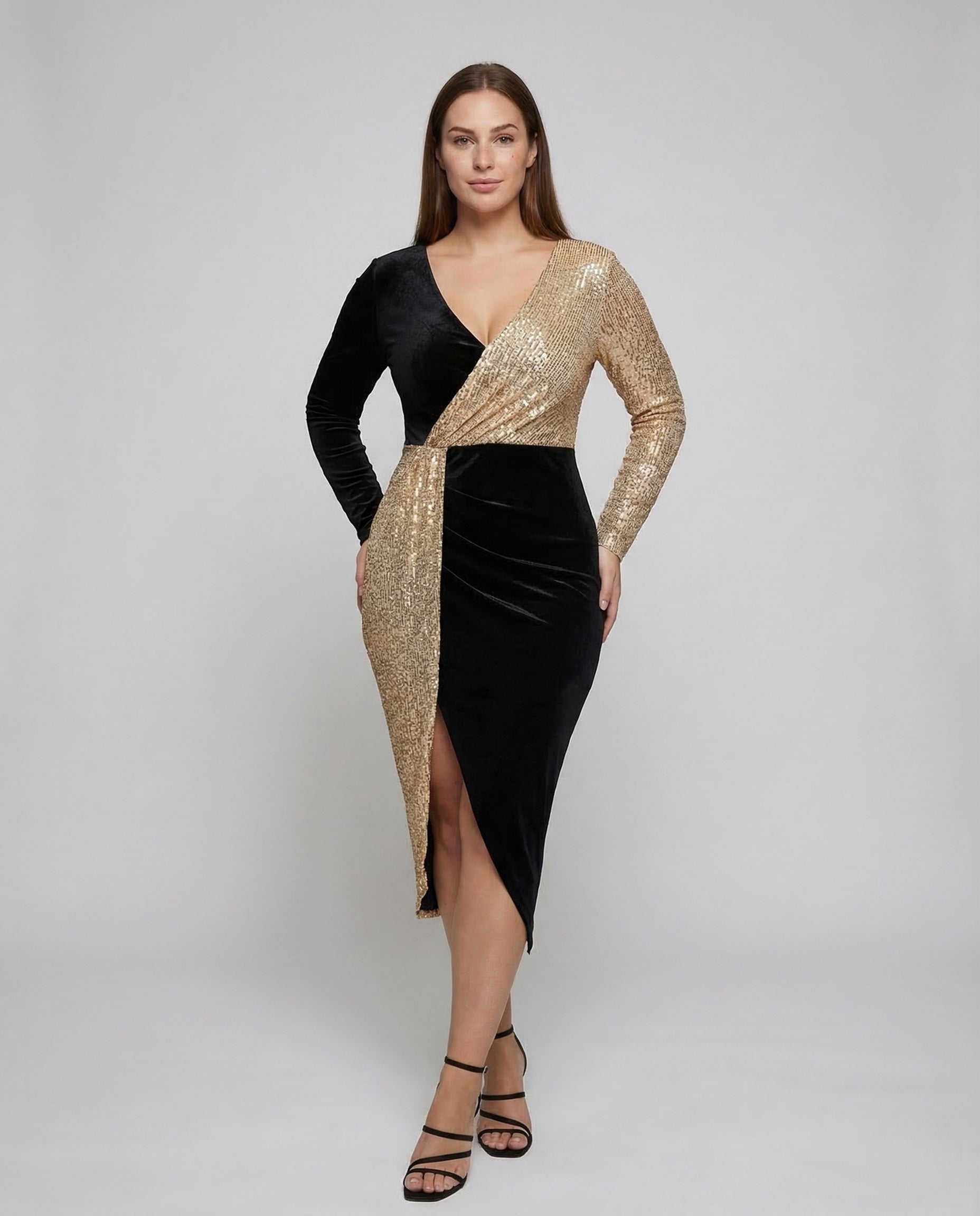 Damen Abendkleid mit Pailletten und Wickel-Effekt - Norvielle