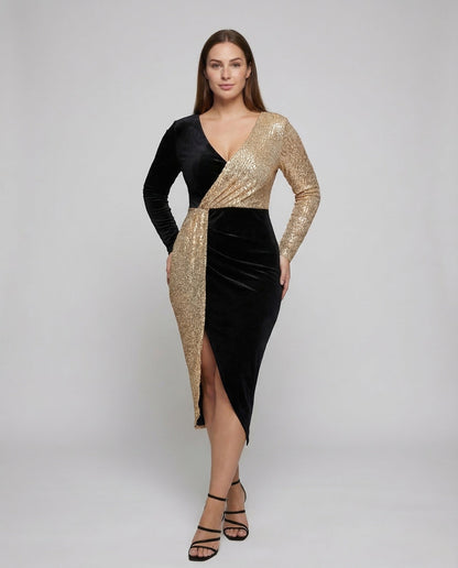 Damen Abendkleid mit Pailletten und Wickel-Effekt - Norvielle
