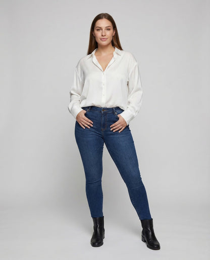 Damen Bluse Seidenoptik Hemdkragen - Norvielle