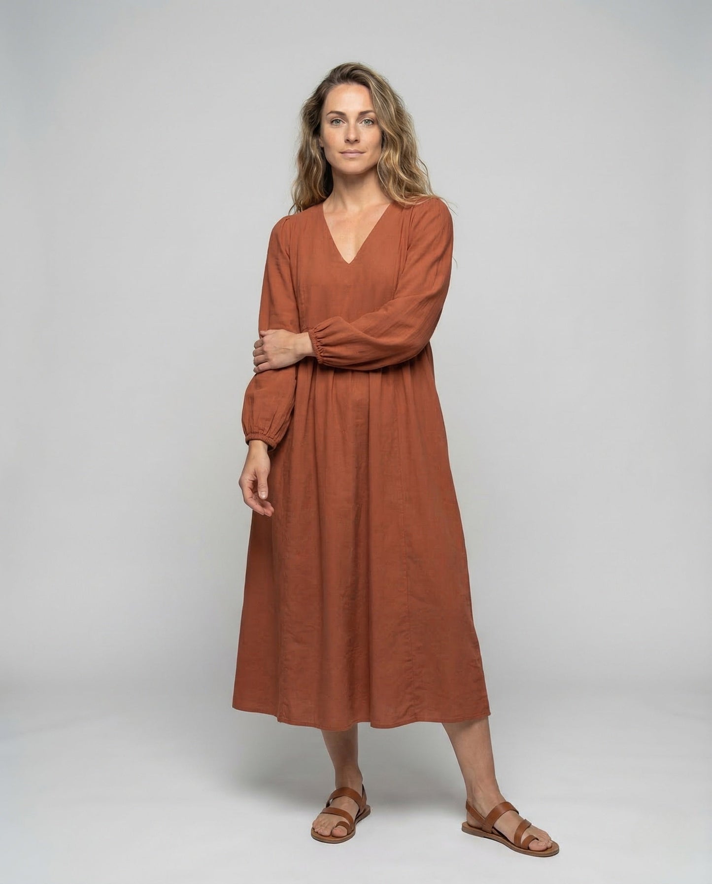 Damen Viskose Maxikleid mit V-Ausschnitt und Empire-Taille - Norvielle