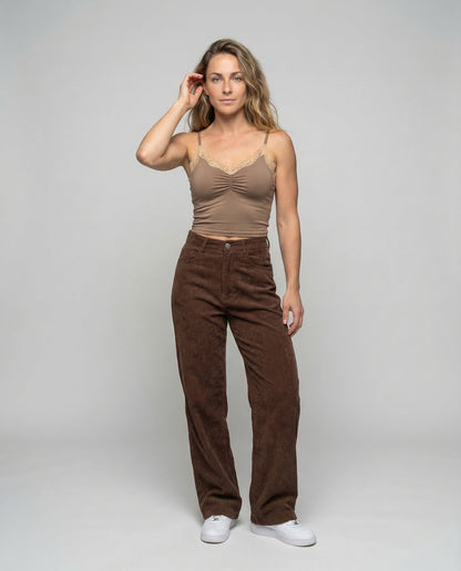 Damen High Waist Chinohose Weite Bein - Norvielle