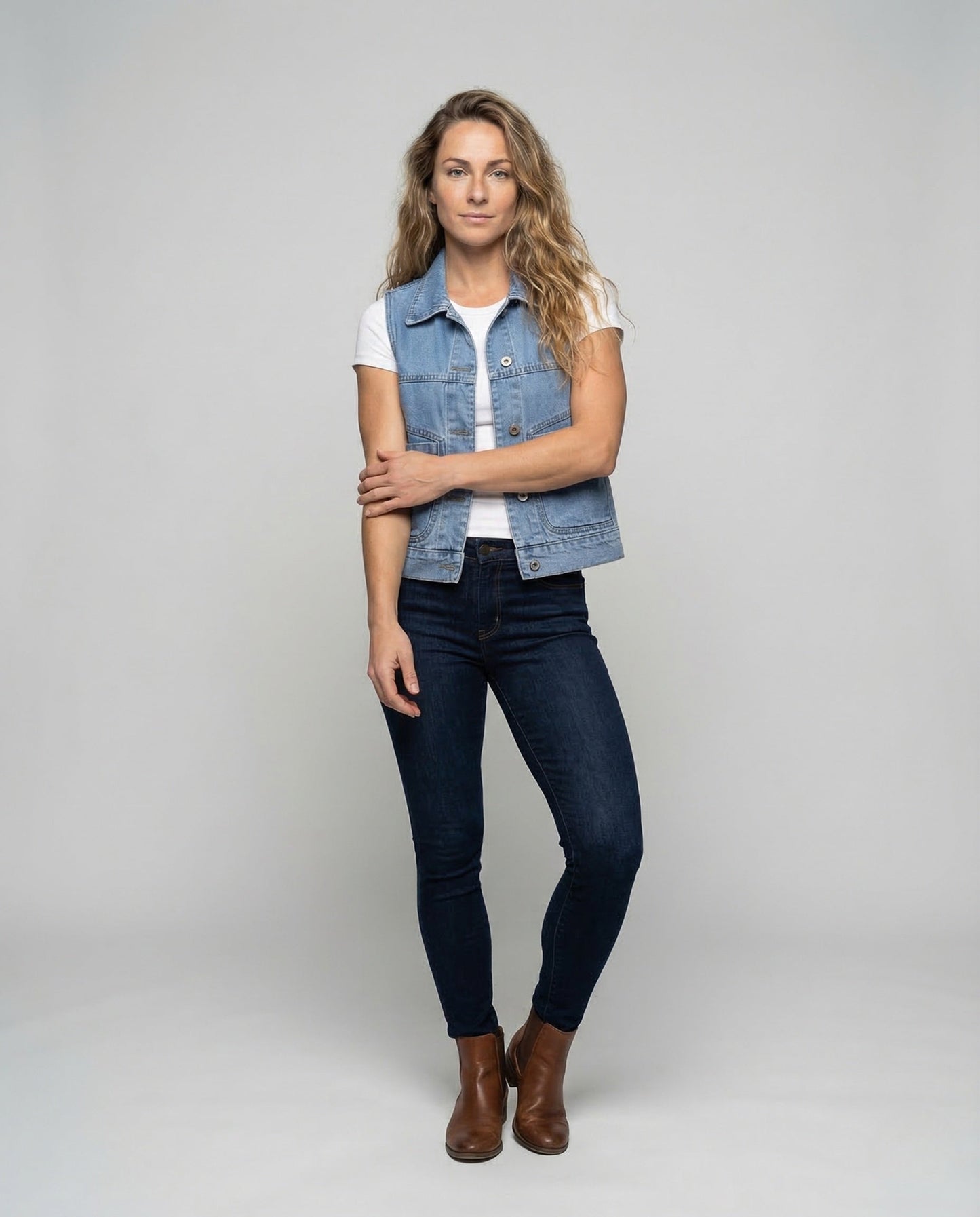 Damen Jeansweste Kurz mit Pattentaschen - Norvielle