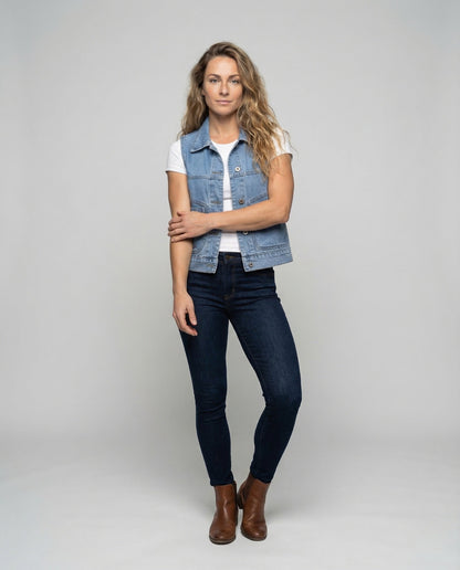 Damen Jeansweste Kurz mit Pattentaschen - Norvielle