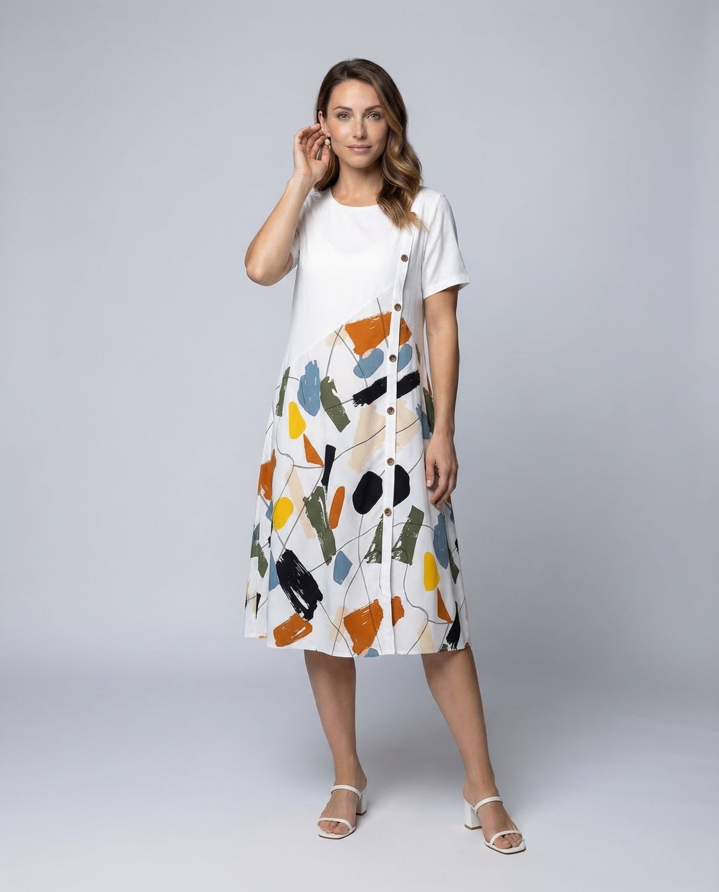 Damen Leinen Midi-Kleid mit Druck - Norvielle