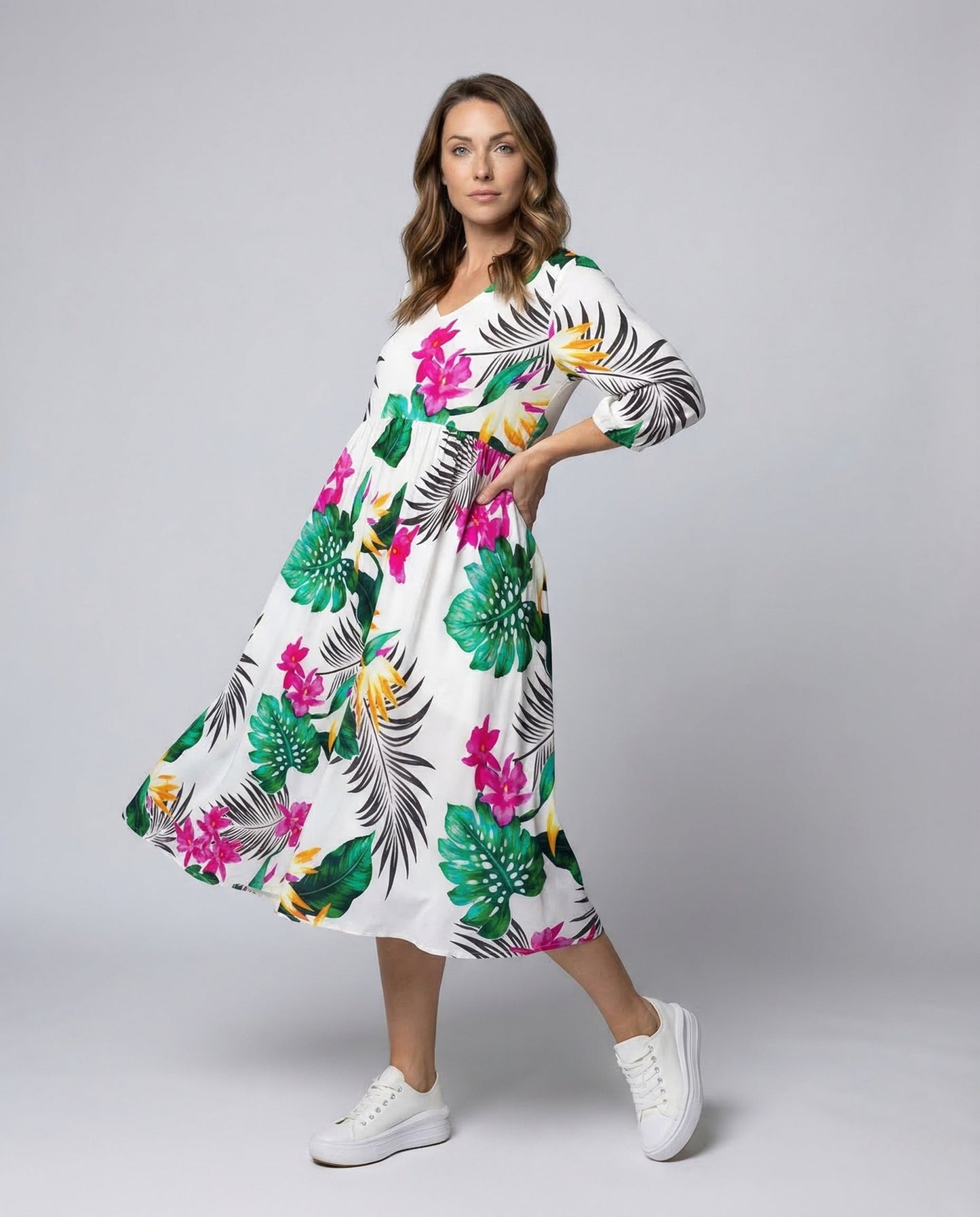 Damen Midikleid mit Tellerrock Blumenprint - Norvielle