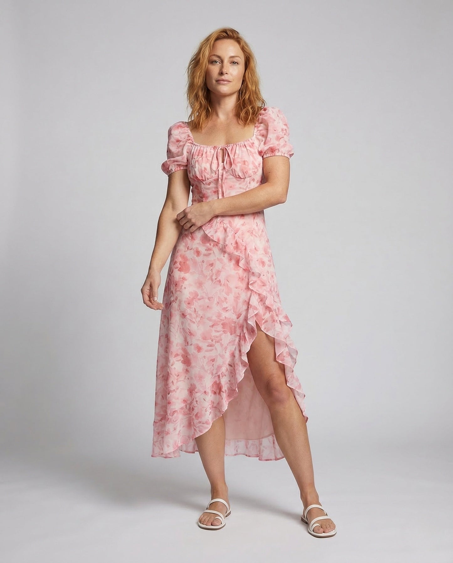 Damen Maxikleid mit Puffärmeln und Volantsaum - Norvielle