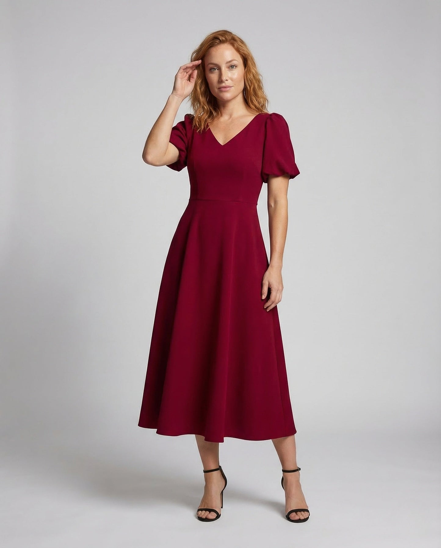 Damen Midikleid V-Ausschnitt Puffärmel - Norvielle