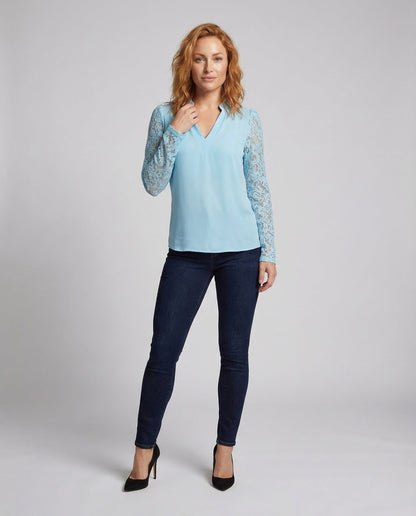 Damen Bluse V-Ausschnitt Spitzenärmel - Norvielle