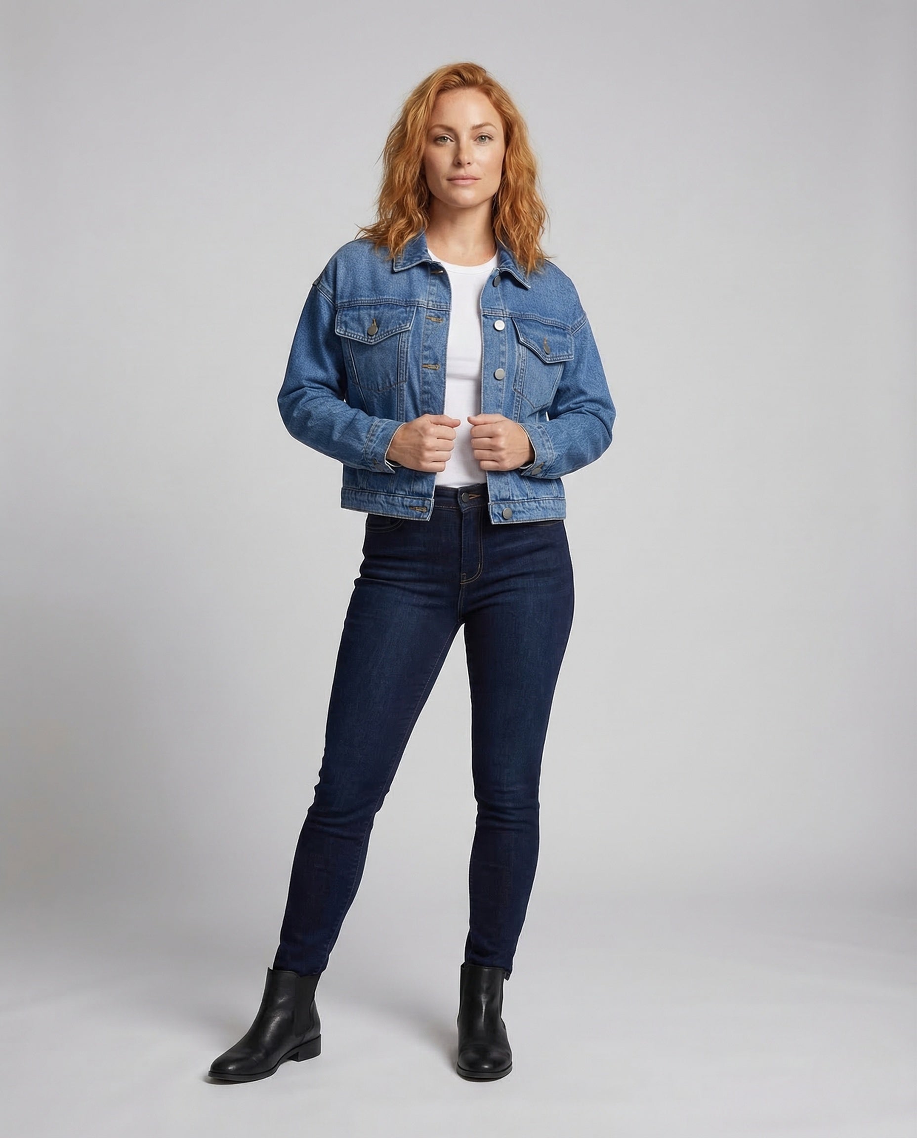 Damen Kurzjacke Jeans Weite Passform Schwarz - Norvielle
