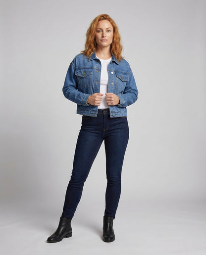 Damen Kurzjacke Jeans Weite Passform Schwarz - Norvielle