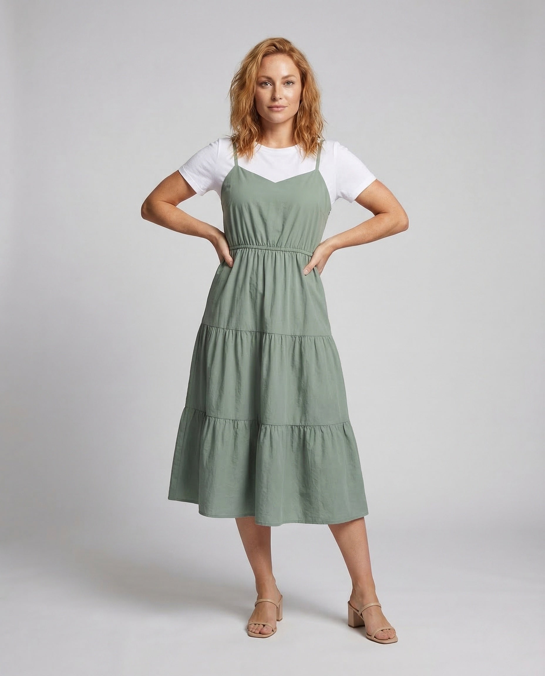 Damen Trägerkleid Zweilagig Stufenrock - Norvielle