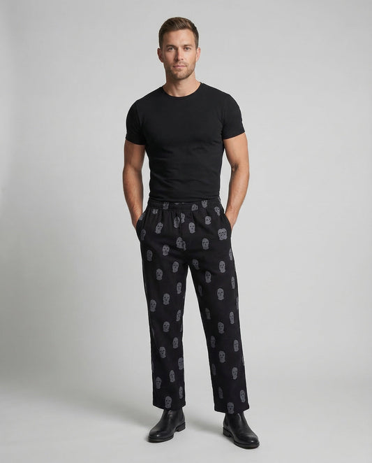 Herren Loungehose Totenkopf-Print Elastikbund - Norvielle