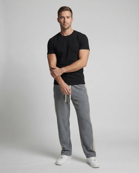 Herren Freizeithose Waffelstrick Weit Bein Schwarz - Norvielle