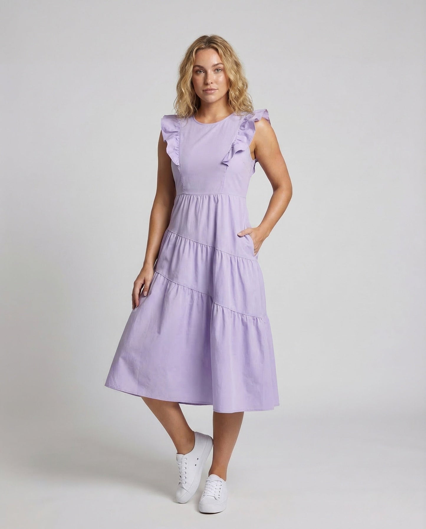 Damen A-Linie Stufenkleid Rüschenträger - Norvielle