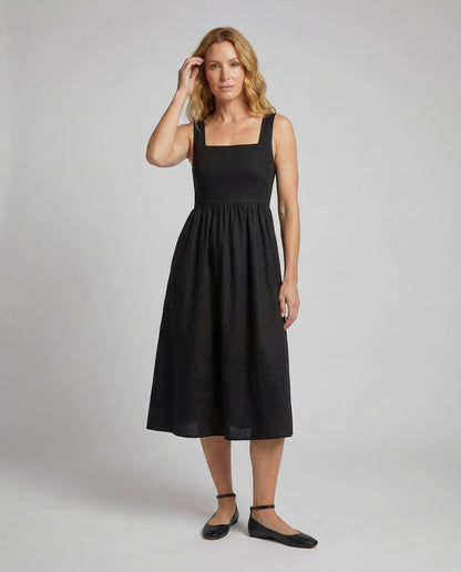 Damen Midikleid mit Eckigem Ausschnitt und Taschen - Norvielle